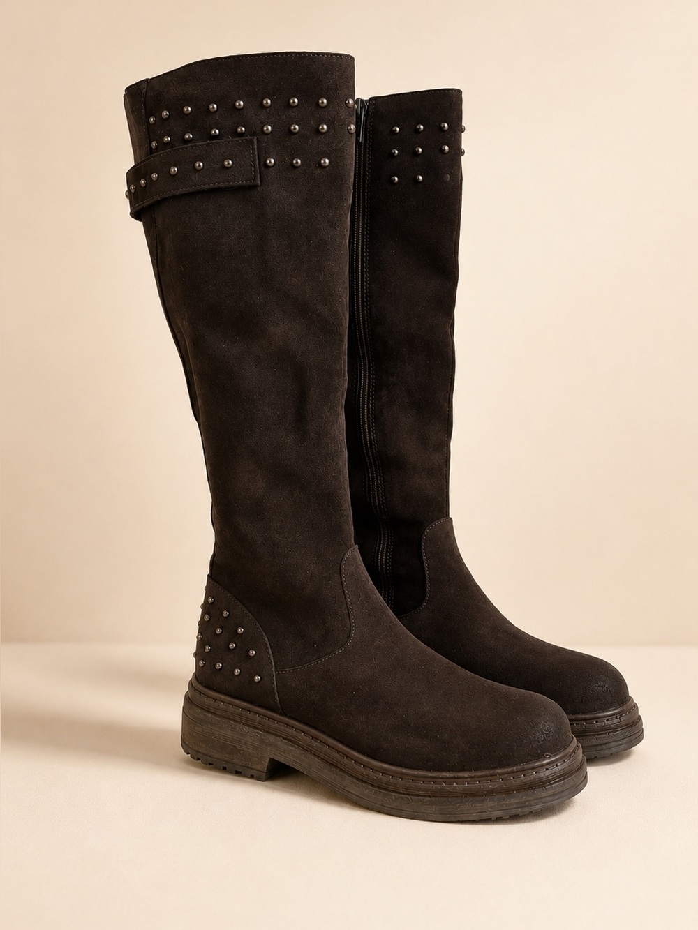 Emanuele Crasto Italy Brown Suede Studded Knee High Boots Women’s EU 38